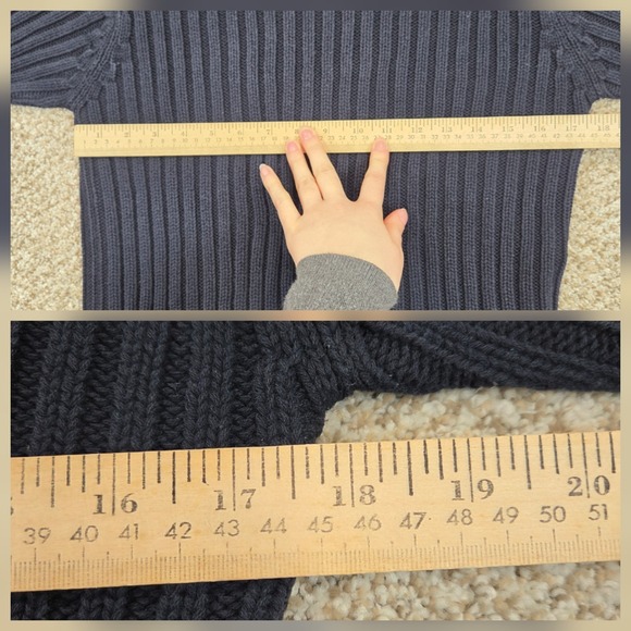 VINTAGE Gap Sweater Womens XS Navy Blue Mock Neck 100% Cotton Cable Knit Ribbed - Picture 5 of 6